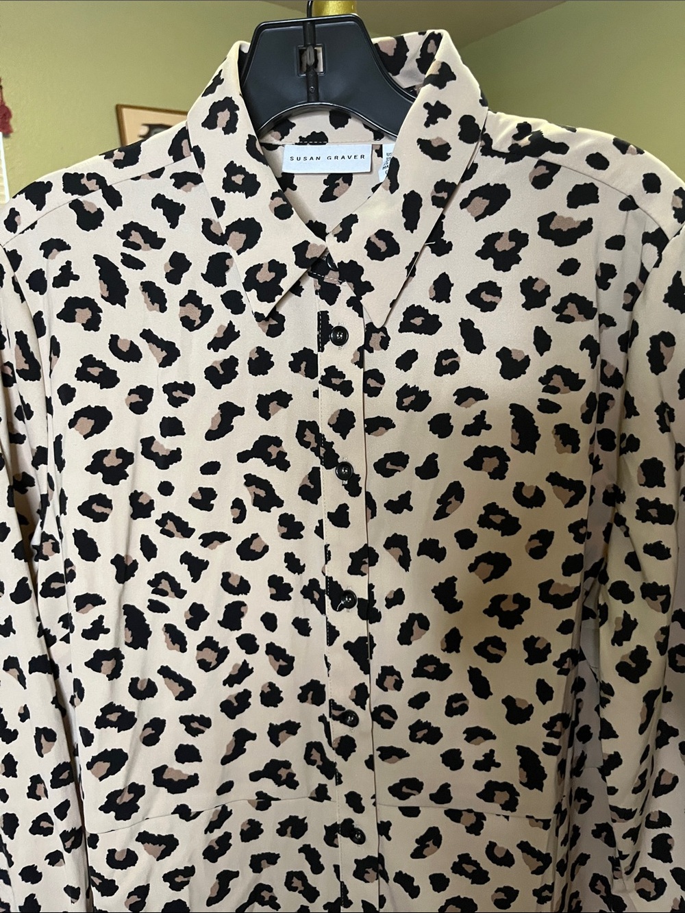 NEW Susan Graver Cream and Black Leopard Print Midi Dress Sz M Womens